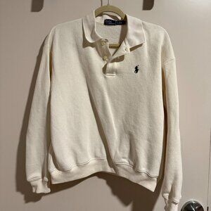 Polo by Ralph Lauren Cream Fleece Polo Sweatshirt Size Small